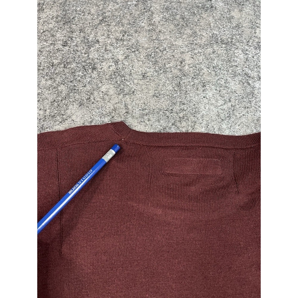 AllSaints Sweater Mens Small Burgandy Wool Blend Crewneck Skull Logo Pullover - Picture 4 of 10